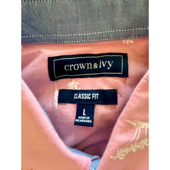 NWT Crown & Ivy Men's Pink Palm Tree Button Up Shirt Large - Picture 8 of 8
